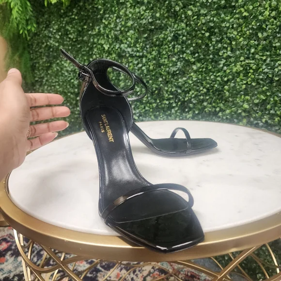 Yves Saint Laurent Black and Gold Heels with Iconic Logo Saint Laurent Opyum YSL - Picture 7 of 9
